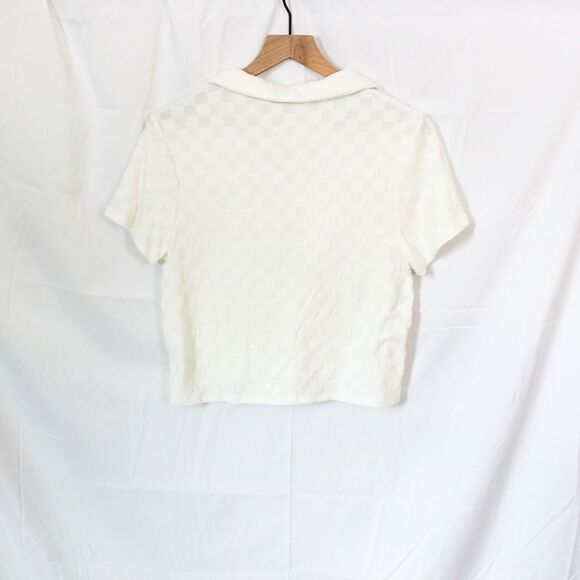 Atelier VM Women's White/ Cream Checkerboard Crop Top XL - Picture 5 of 7
